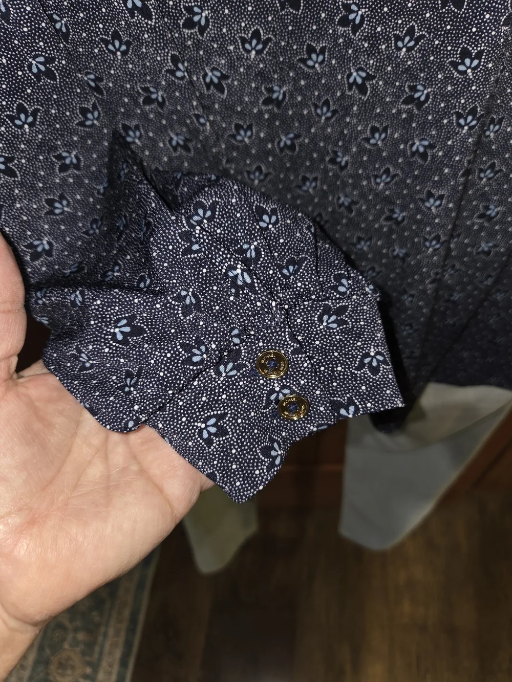 Michael Kors Navy Blue Floral Long-Sleeve Blouse